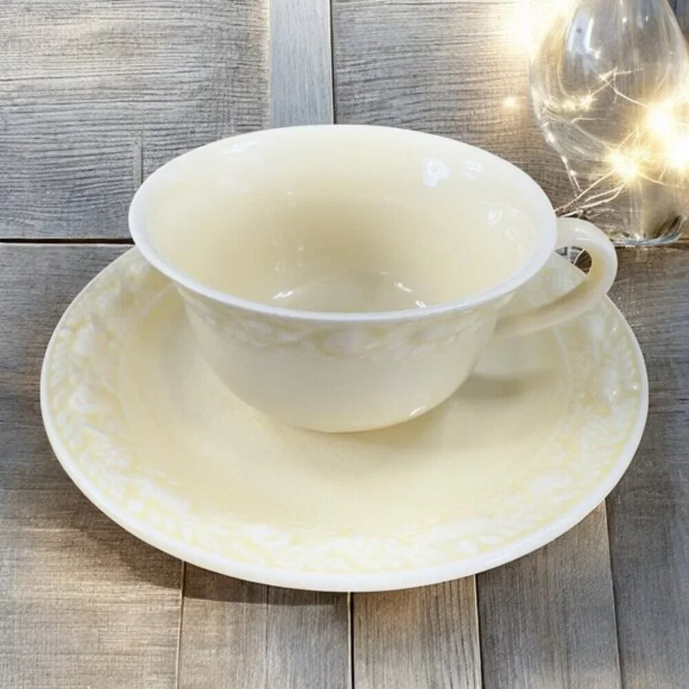 Antique Adams Titian Ware Royal Ivory Della‎ Robbia Teacup Saucer Set Porcelain
